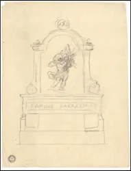 Skizze eines Grabmals für die Familie Karakehia auf dem Friedhof Père Lachaise in Paris